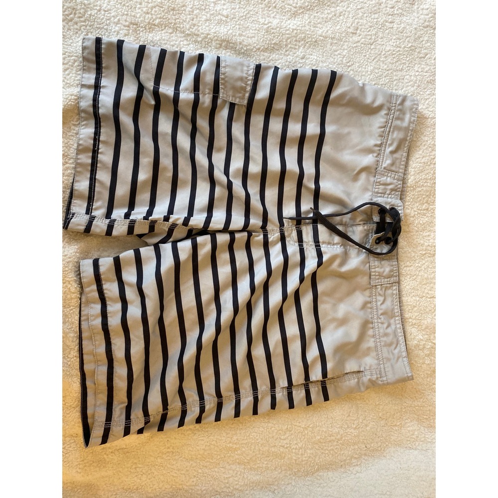 Old Navy Mens Board Shorts Gray Navy Blue Striped Swim Trunks XL Side Pocket